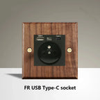 Black Walnut Wood Toggle Light Switch,Home Retro Brass Panel,Fr UK Universal Double USB Wall Electrical Socket Vintage Switch