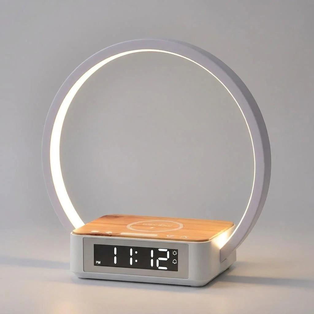 Minimalist Wake‑Light Lamp — Wireless Charging, Soft Illumination & Gentle Alarm