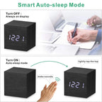 Digital Alarm Clock, with Wooden Electronic LED Time Display, 3 Alarm Settings,Temperature Detect, 2.5 Inch Cubic Small Mini Wood Made Electric Clocks