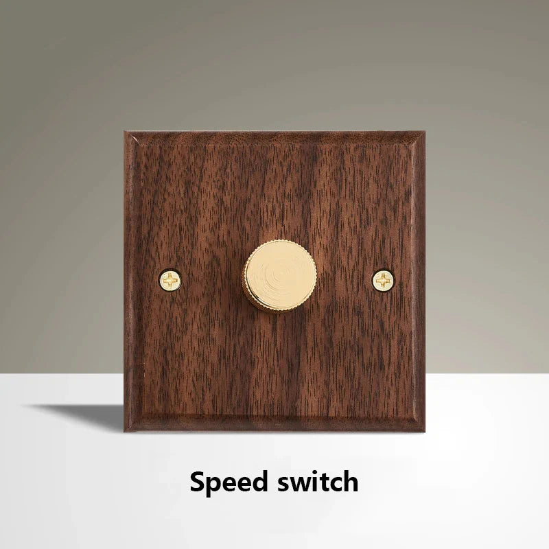 Black Walnut Wood Toggle Light Switch,Home Retro Brass Panel,Fr UK Universal Double USB Wall Electrical Socket Vintage Switch