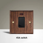 Black Walnut Wood Toggle Light Switch,Home Retro Brass Panel,Fr UK Universal Double USB Wall Electrical Socket Vintage Switch