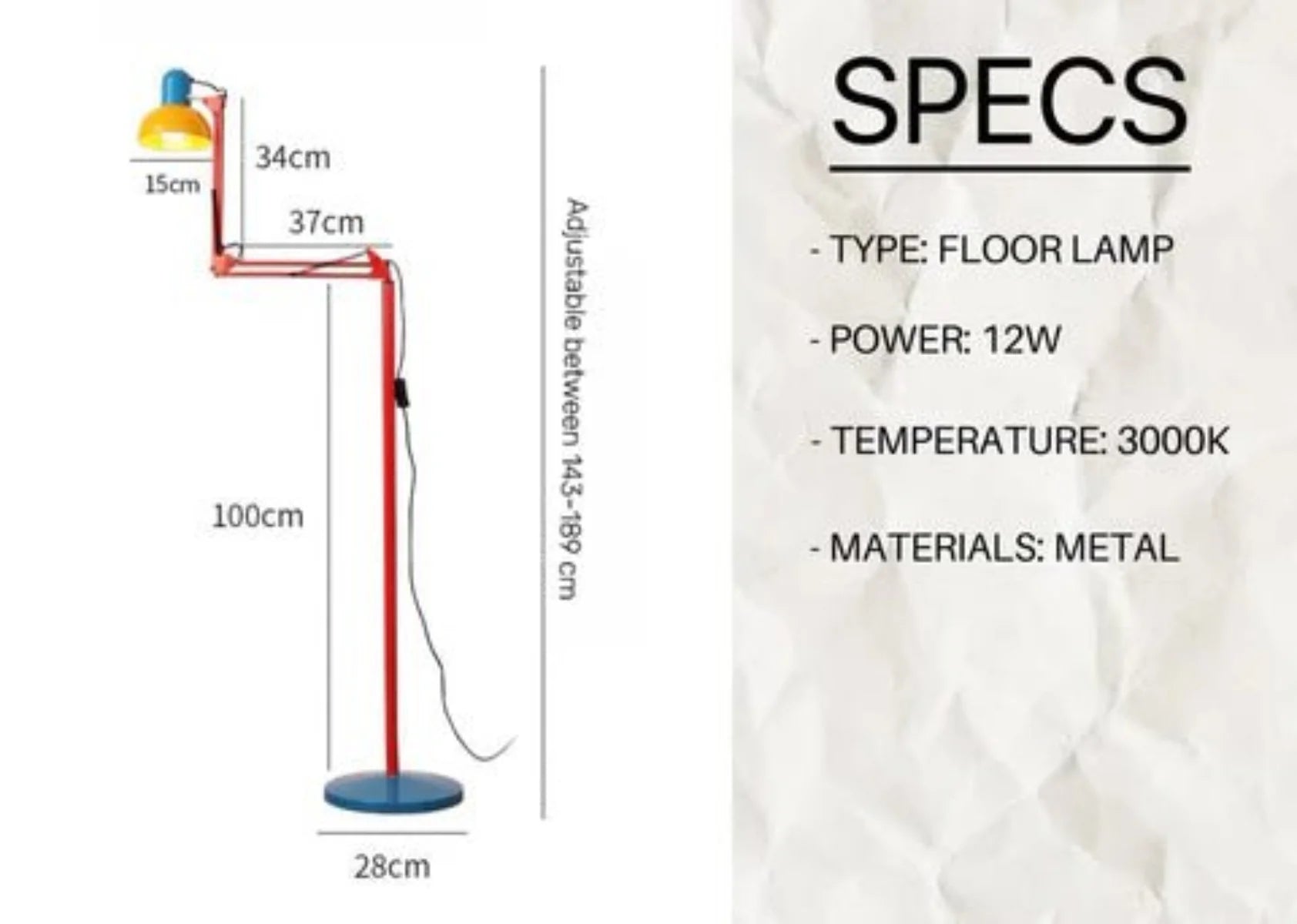 Memphis Retro Tall Metal Floor Lamp — Full‑Spectrum LED Reading Light