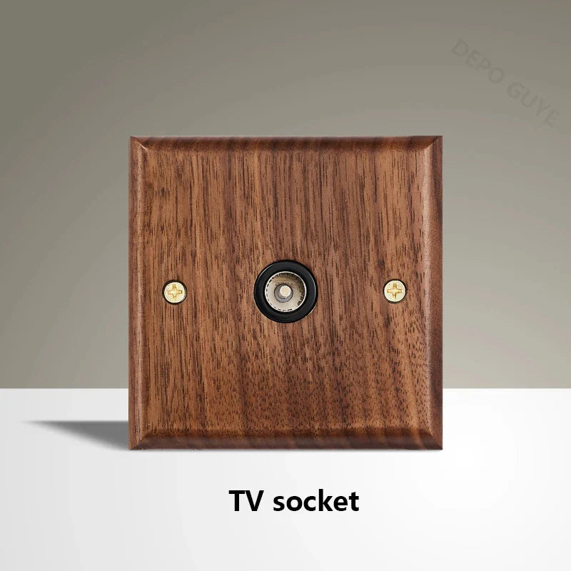 Black Walnut Wood Toggle Light Switch,Home Retro Brass Panel,Fr UK Universal Double USB Wall Electrical Socket Vintage Switch