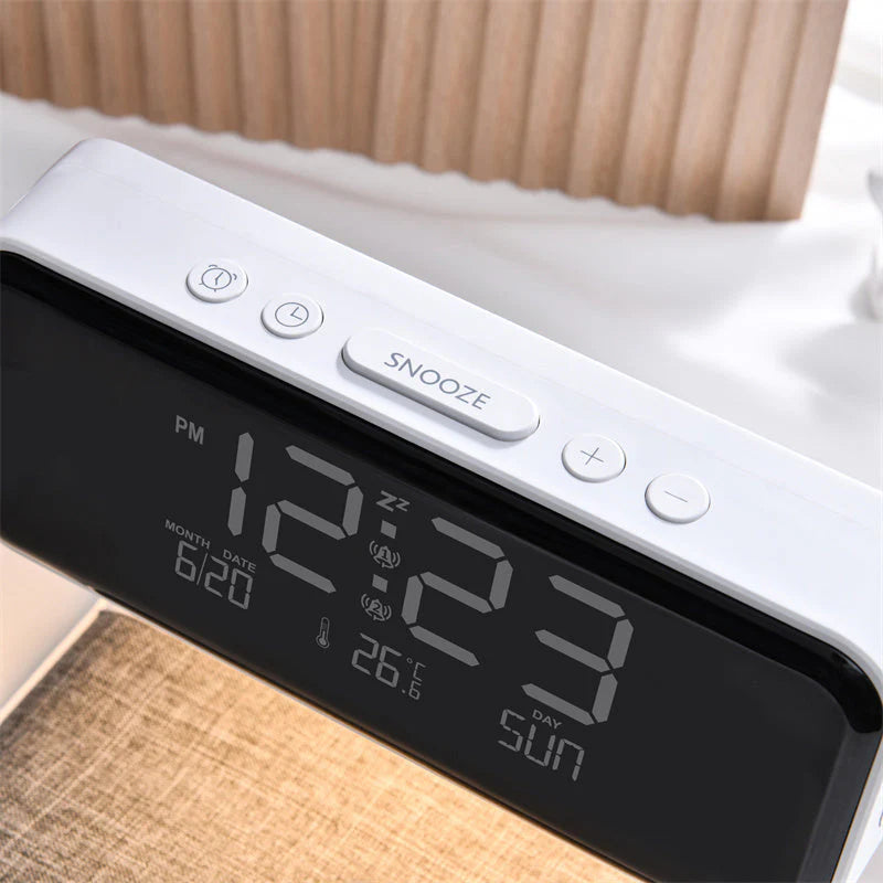 Multifunction Alarm Clock — Wireless Charger & LED Night Lamp