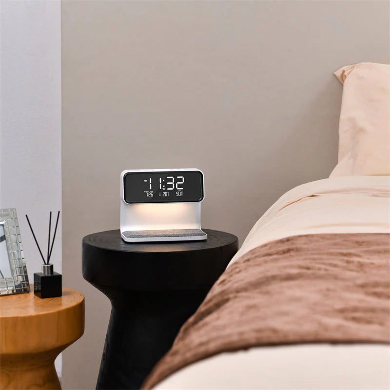 Multifunction Alarm Clock — Wireless Charger & LED Night Lamp