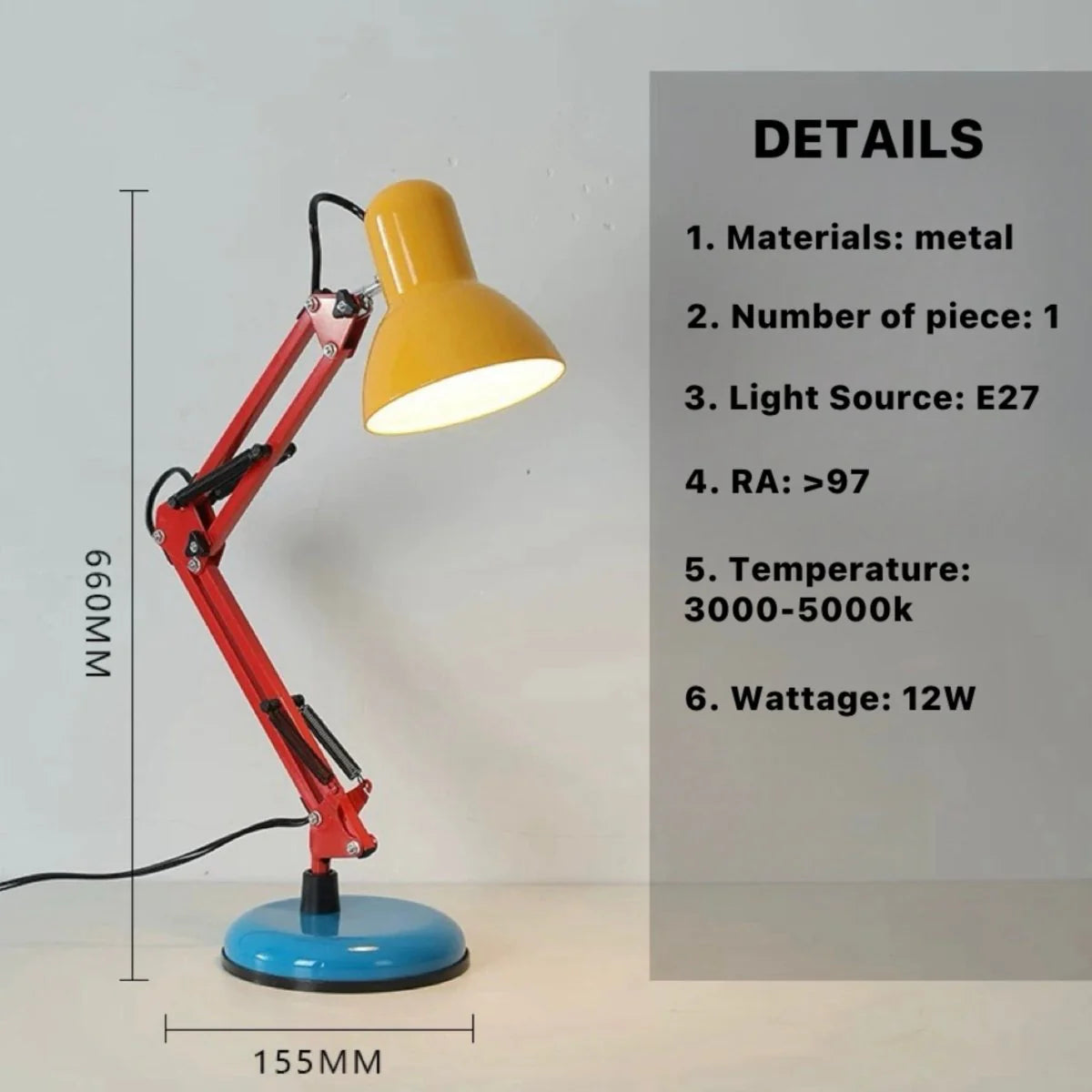 Memphis Retro Eye‑Protection Table Lamp — Adjustable Metal Desk Lamp with Full‑Spectrum Lighting