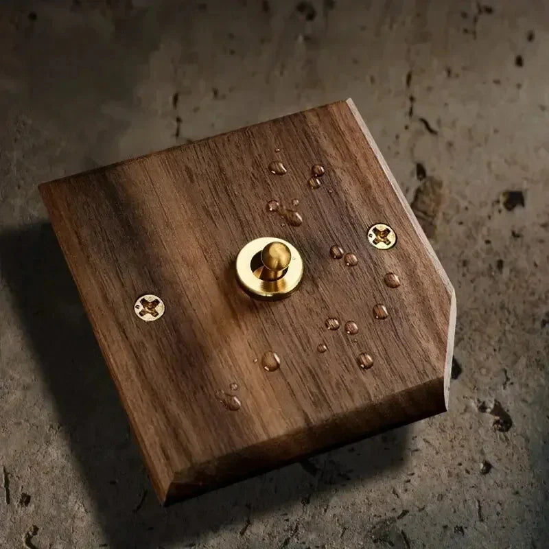 Black Walnut Wood Toggle Light Switch,Home Retro Brass Panel,Fr UK Universal Double USB Wall Electrical Socket Vintage Switch