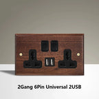 Black Walnut Wood Toggle Light Switch,Home Retro Brass Panel,Fr UK Universal Double USB Wall Electrical Socket Vintage Switch