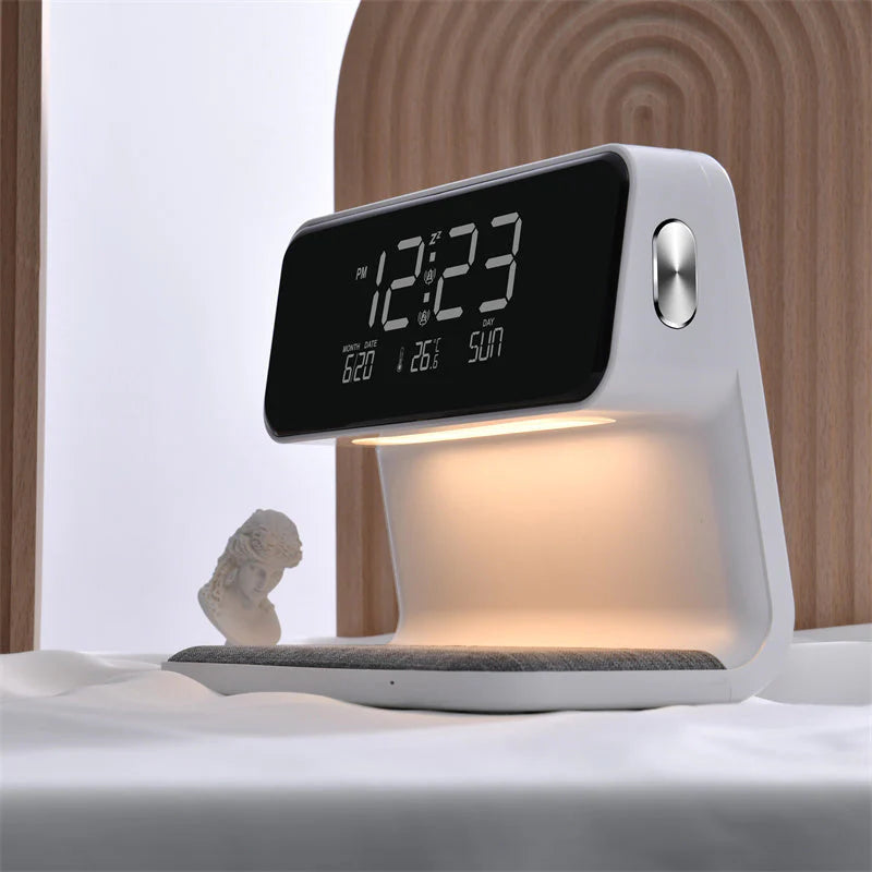 Multifunction Alarm Clock — Wireless Charger & LED Night Lamp