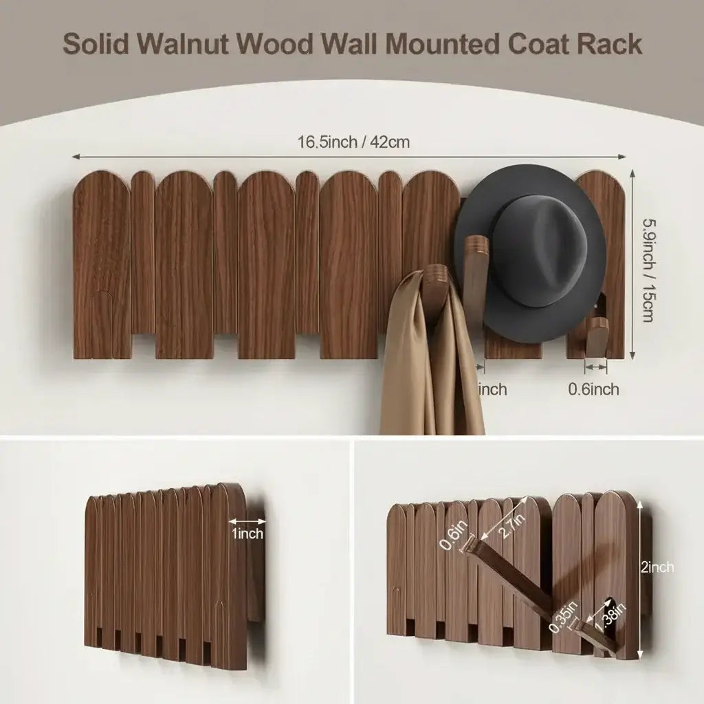 Walnut Wood Wall Mounted Coat Rack Wall Mount,Wall Mounted Coat Rack