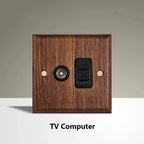 Black Walnut Wood Toggle Light Switch,Home Retro Brass Panel,Fr UK Universal Double USB Wall Electrical Socket Vintage Switch