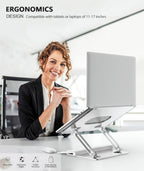 Laptop Stand, Adjustable Multi-Angle Laptop Holder, Compatible for Laptops up to 17 Inches, Sturdy Aluminum & Silicone, Silver