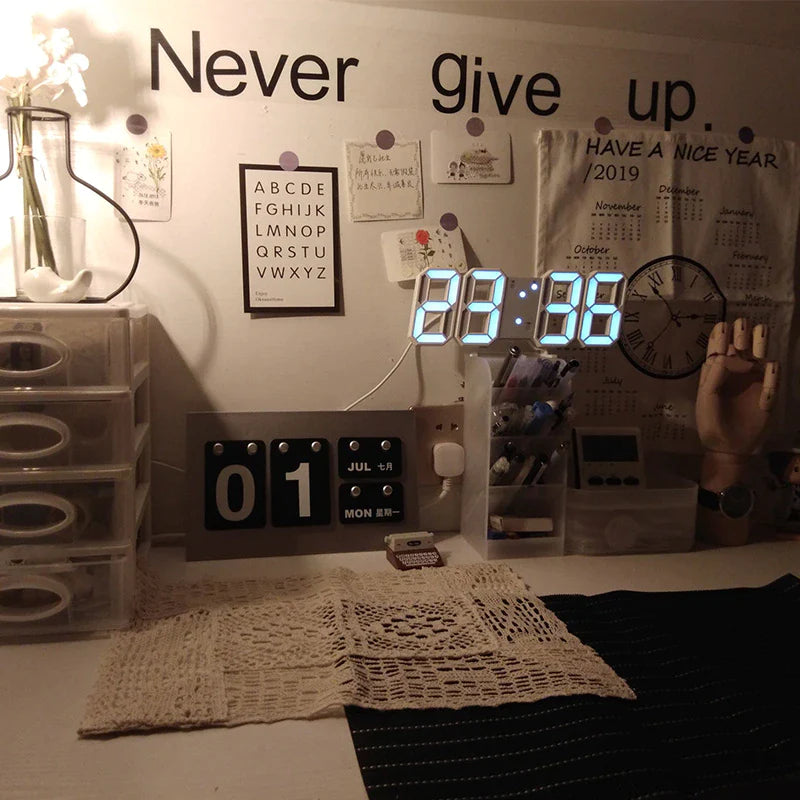 Nordic Digital Alarm Clock — Modern LED Wall & Table Clock with Calendar & Thermometer