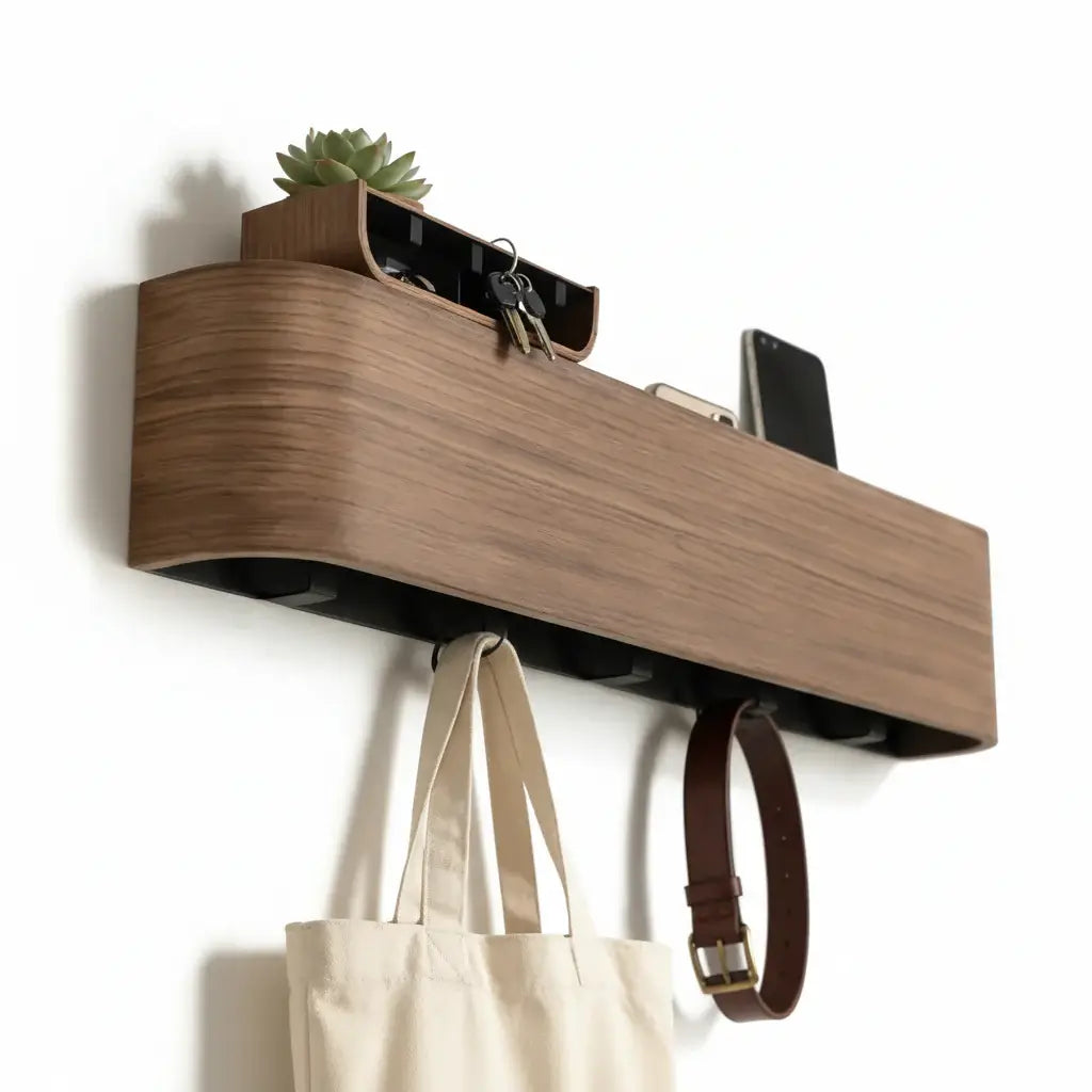 Nordic Wall Shelf Organizer with Hooks Entryway Coat & Key Organizer