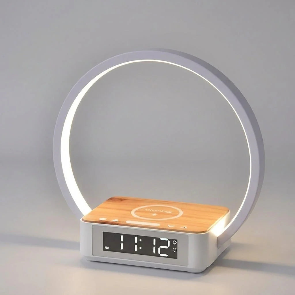 Minimalist Wake‑Light Lamp — Wireless Charging, Soft Illumination & Gentle Alarm
