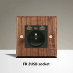 Black Walnut Wood Toggle Light Switch,Home Retro Brass Panel,Fr UK Universal Double USB Wall Electrical Socket Vintage Switch