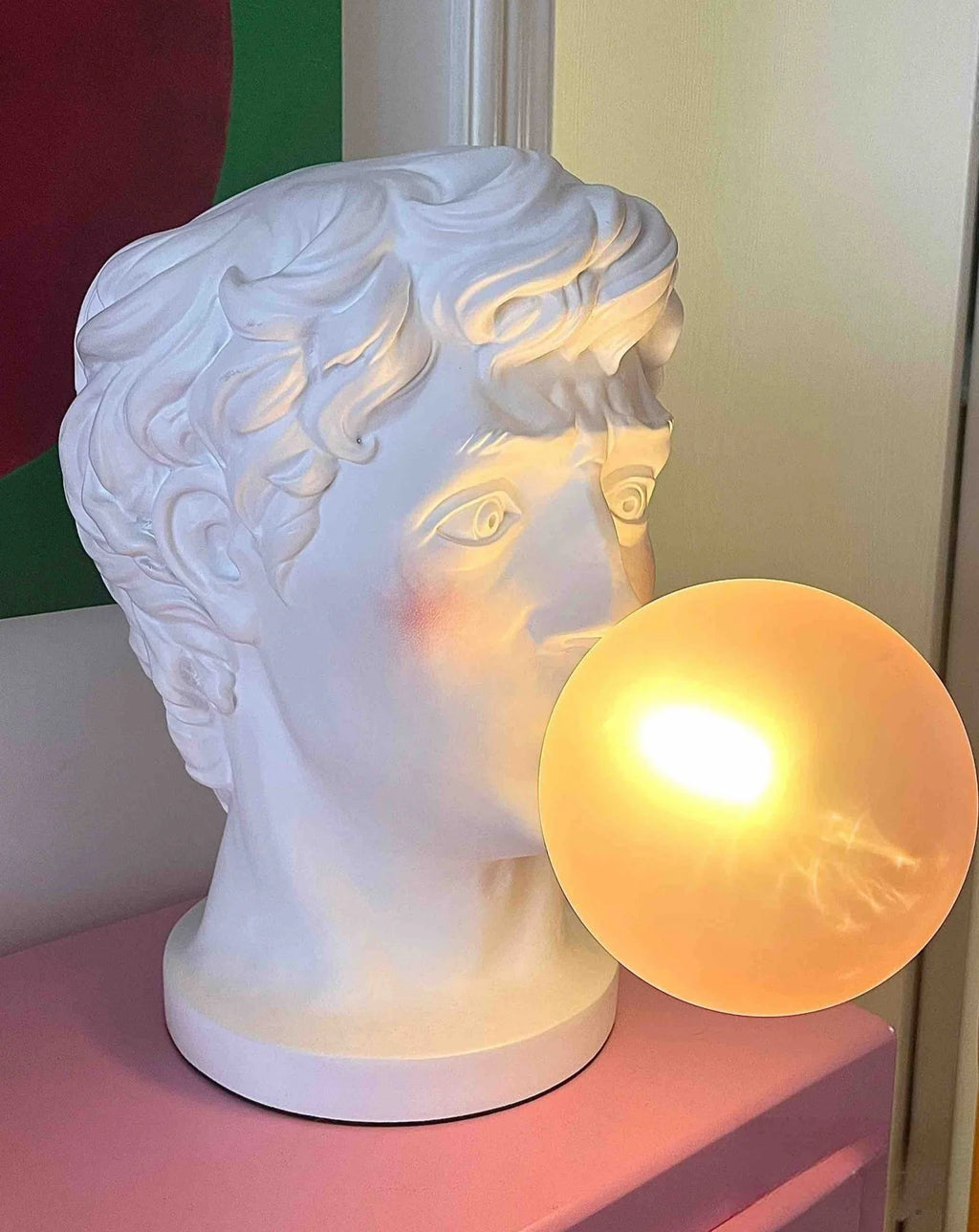 Bubblegum David Designer Lamp — Modern Creative Resin Table Lamp with Handblown Glass Shade
