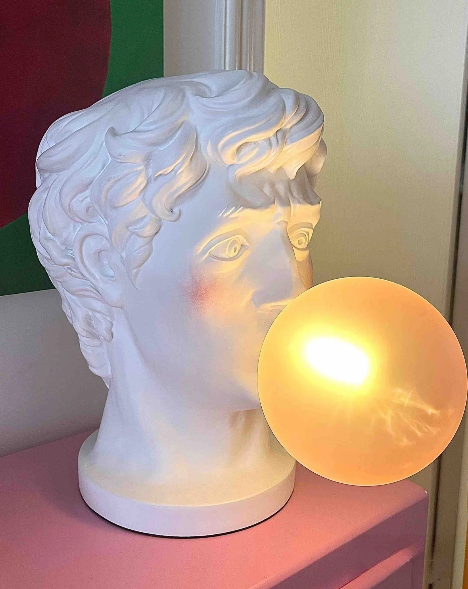 Bubblegum David Designer Lamp — Modern Creative Resin Table Lamp with Handblown Glass Shade