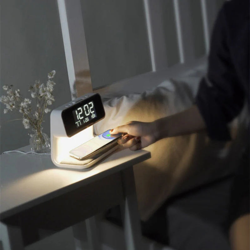 Multifunction Alarm Clock — Wireless Charger & LED Night Lamp