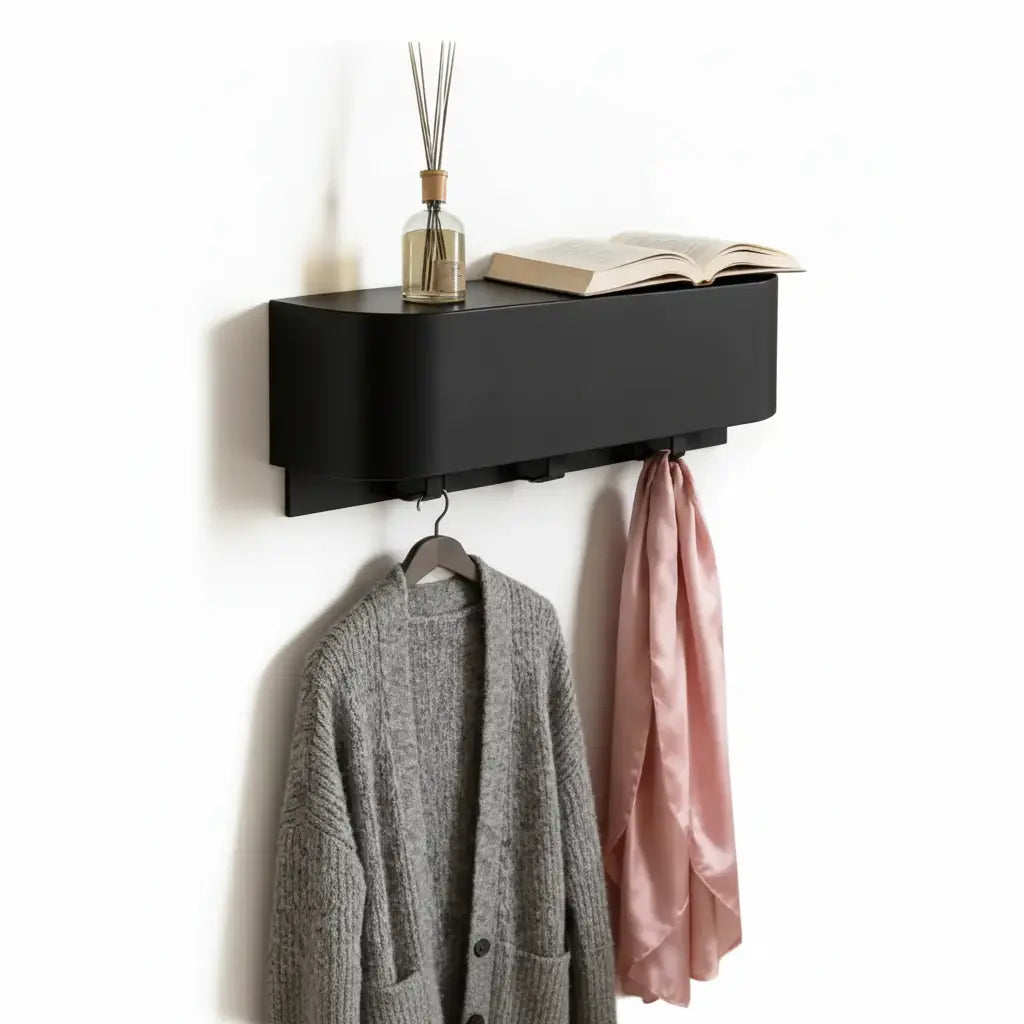 Nordic Wall Shelf Organizer with Hooks Entryway Coat & Key Organizer