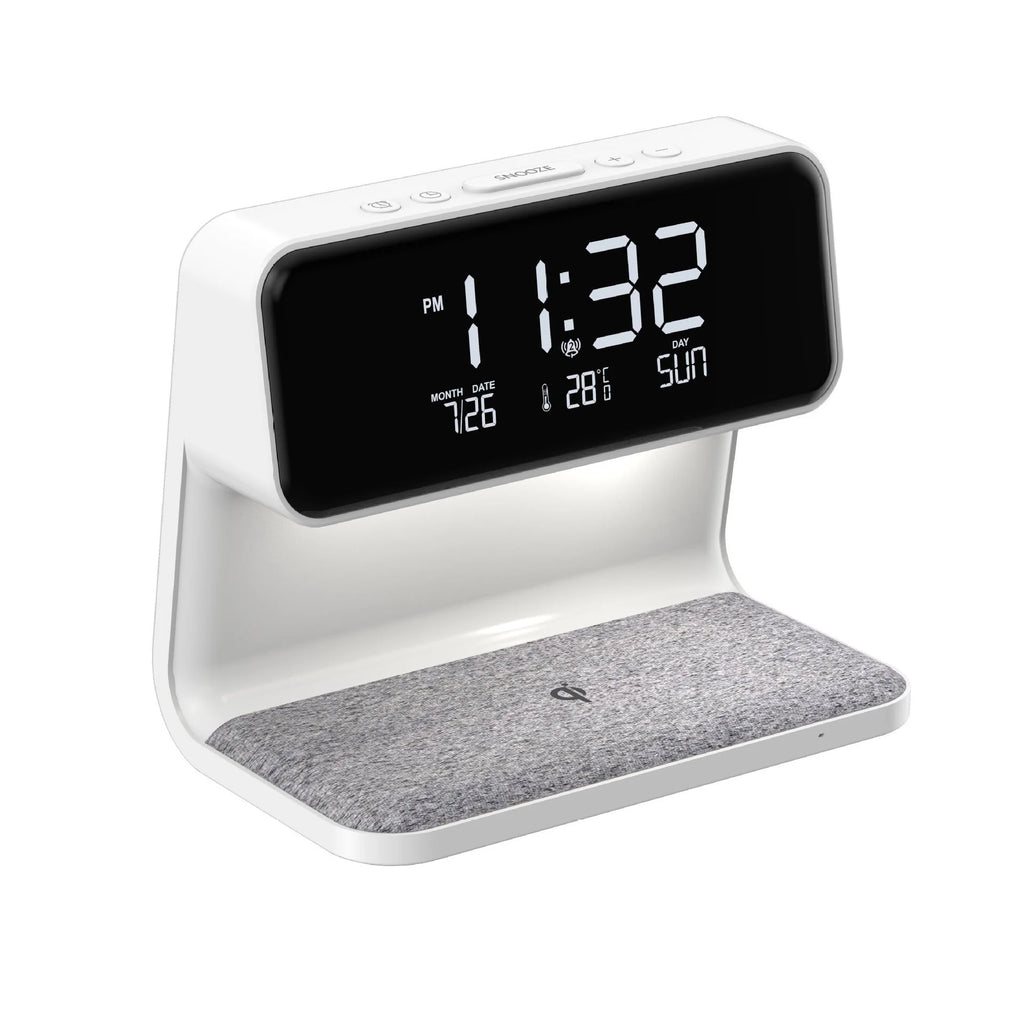Multifunction Alarm Clock — Wireless Charger & LED Night Lamp