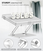 Laptop Stand, Adjustable Multi-Angle Laptop Holder, Compatible for Laptops up to 17 Inches, Sturdy Aluminum & Silicone, Silver