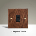 Black Walnut Wood Toggle Light Switch,Home Retro Brass Panel,Fr UK Universal Double USB Wall Electrical Socket Vintage Switch